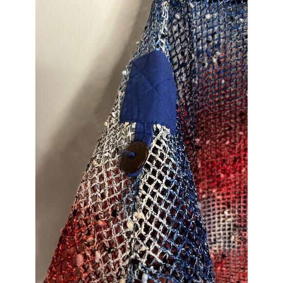 Katie Todd Women's Knit Cardigan Red White Blue Button Front Artsy Lagenlook M - Picture 5 of 6